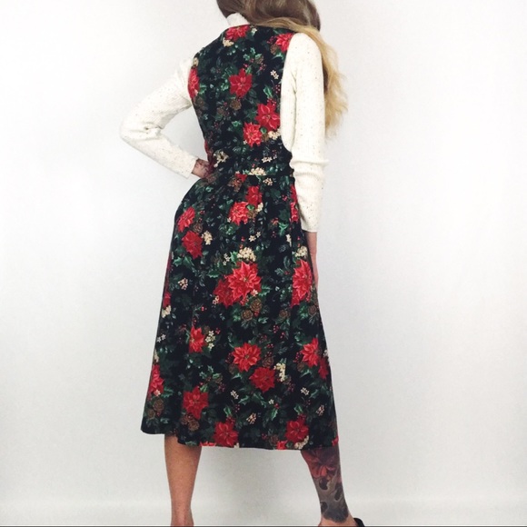 Vintage Botanical Holiday Motif Pinafore Dress | Size M - Picture 8 of 15
